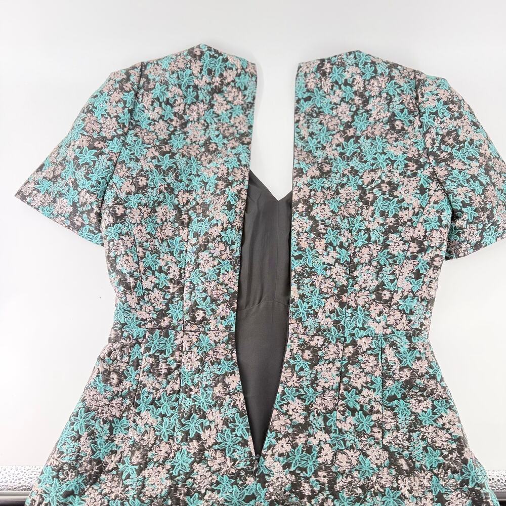 Club Monaco Metallic Brocade Mini Dress Size 00 Teal Silver Party Glam - Picture 5 of 14
